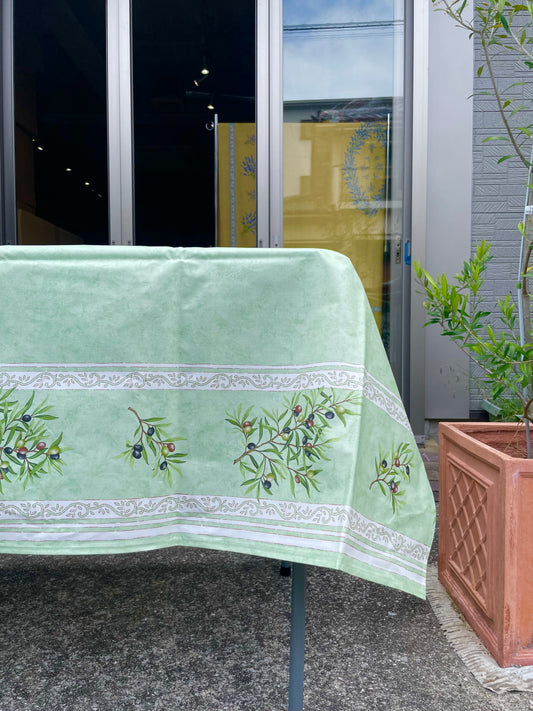 《フランス製コットン撥水クロス》テーブルクロス|ニューオリーブ|250cm×150cm